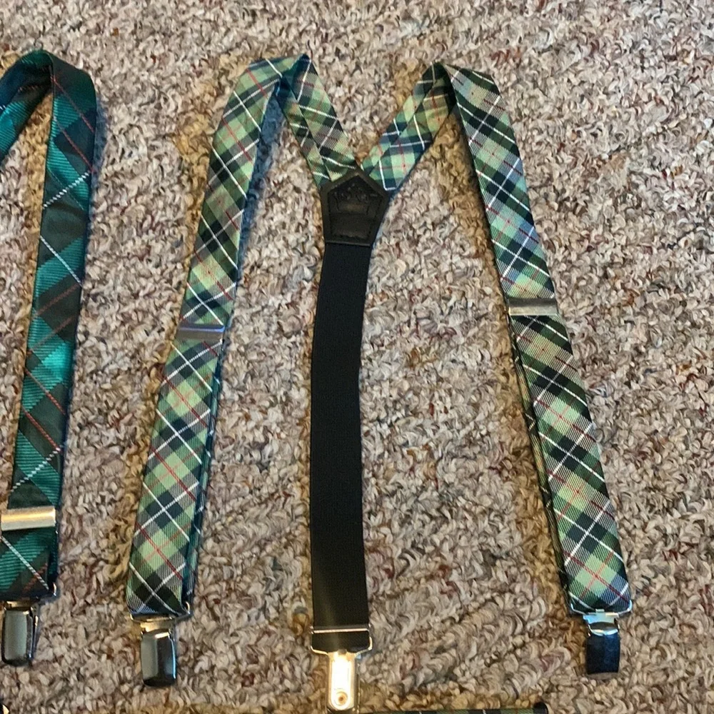 Bundle of youth boys suspenders & bow ties Green plaid Holiday winter - Picture 5 of 5